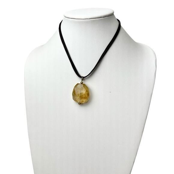 Talbots Pendant Necklace Yellow Faceted Translucent Glass Brown Cord MultiStrand - Picture 3 of 5